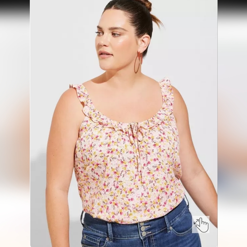 Torrid Coquette Cottagecore Floral Ruffle Neck Tank Top Cami